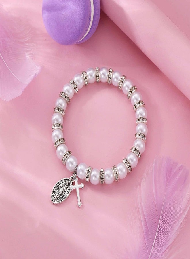 Korotho First Communion Bracelet Gifts for Her Catholic, First 1st Holy Communion Pearl Baptism Bracelets for Women Religious Gift Christening Communion Jewelry Card Favor for Goddaughter (FCPearl) - Image 4